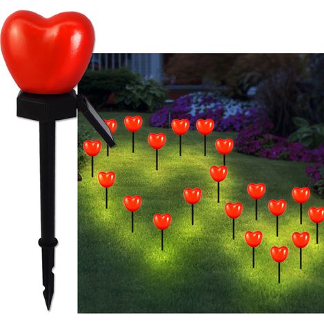 Lampe Solaire Extérieur Jardin Piquet Rouge Cœur Imperméable Sentier Décor Paysage Lumière pour Pelouse (1/5)