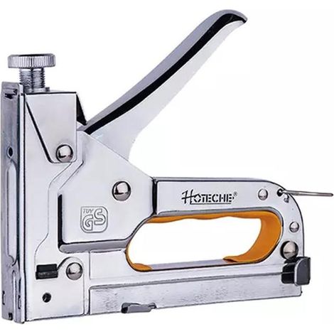 HOTECHE grapadora cromada 4/14 con 600 grapas , Grapadora manual 3 en 1 reforzada multifuncional 170102. Para grapas tipo cuadrado, redondas y clavos de hasta 14 mm. Rueda para gra (1/3)