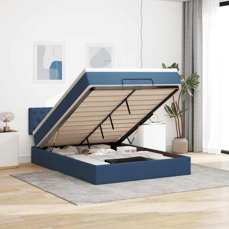 Ottoman-Bett mit Matratze & LEDs Blau 140x200 cm Stoff (1/5)
