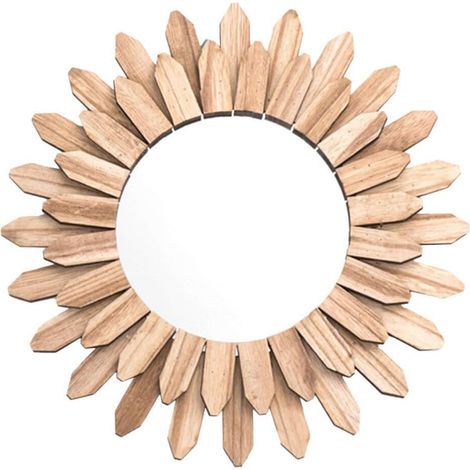 Miroir Suspendu en Bois Forme De Fleur Miroir Mural Irrégulier Esthétique Miroir De Ferme Boho Décoration pour Salon Salle De Bain (1/5)