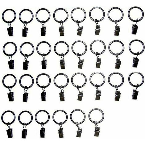 Anelli per tende antiruggine con clip, ganci per tende in metallo, anelli per tende con clip in metallo, clip per anelli per tende, diametro 35 mm, nero (30 pezzi)