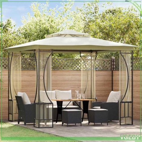 Tonnelle avec moustiquaire - FAFEICY - Crème - 300x300x265 cm - Structure acier - Tissu polyester (revêtement PA) (1/5)