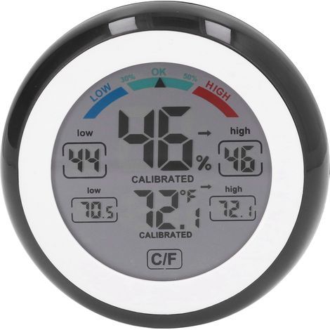 Indoor and outdoor electronic thermometer and hygrometer, round touchscreen, wireless, temperature and humidity, with LCD display (1/5)