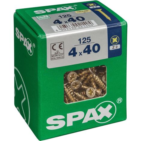 SPAX Lot de 125 vis acier tête fraisée pozidriv SPAX, Diam.4 mm x L.40 mm