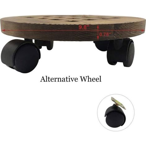Support porte-plantes en bois massif - PZCC - Ø25 cm - Base mobile à roulettes - Finition non toxique et imperméable (1/4)