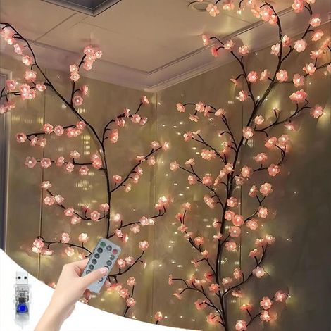 Arbre Lumineux LED 1,2m 48 LED - Guirlande Lumineuse en Forme de Vigne, Lampe Murale Fleurs de Cerisier avec Télécommande et 8 Modes d'Éclairage pour Décoration Intérieure (1/5)