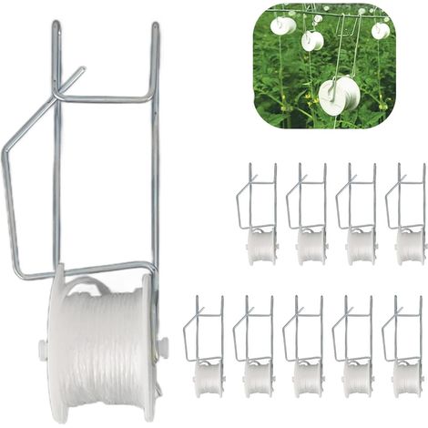 Lot de 10 crochets à rouleau à tomates avec ficelle de 150 m, crochets de support pour plantes, fleurs, vignes, treillis de culture, kit de treillis pour tomates, plantes, serres (1/5)