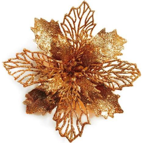 12 flores de pascua brillantes para árbol de Navidad, de 16 cm de diámetro, con 12 lazos de color verde suave (bronce).