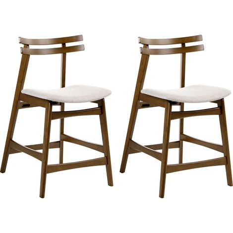 Conjunto de 2 sillas de bar retro sin reposabrazos asiento de tela marrón y beige claro Cynthiana