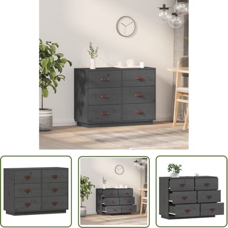 Furniture Limited - Buffet Gris 100x40x75 cm Bois massif de pin (1/5)
