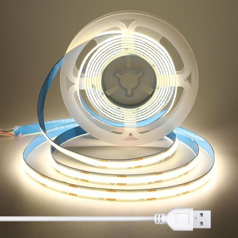 1m USB 5V COB LED Strip, 8mm Wide Natural White LED Strip, CRI 92, Dotless, Flexible and Uniform, for Under Counters, Mirrors, Shelves, 4000K (1/5)