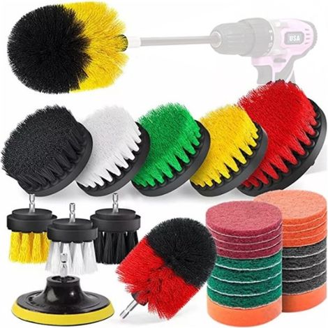 Bohrbürste, rotierende Reinigungsbürste, Bohrer, Autoreinigung, Schraubendreherbürste, 29-teilig, für Auto, Felgen, Badewanne, Fliesen, Küche, Sofa, Ecken und Grill