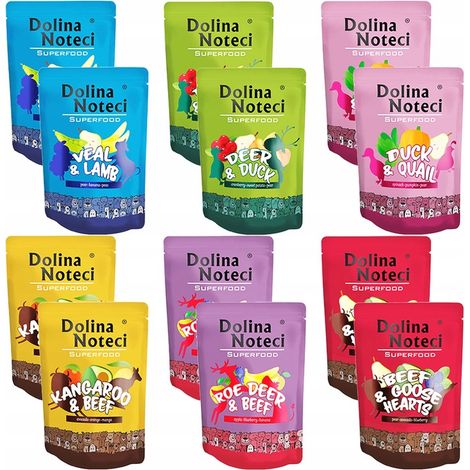 DOLINA NOTECI SUPERFOOD Nassfutter für Hunde, Geschmacksmischung, 12 x 300 g, getreidefrei