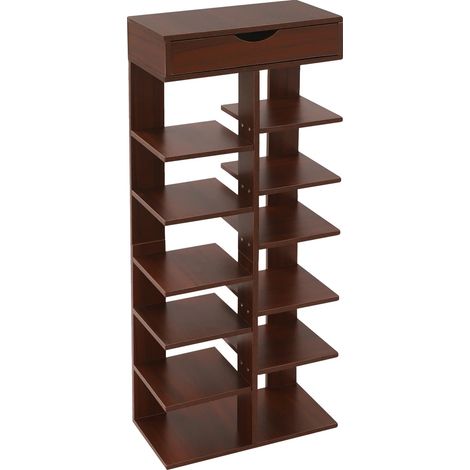 Étagère à chaussures, design vertical à 7 niveaux, organisateur autoportant, Marron (1/2)