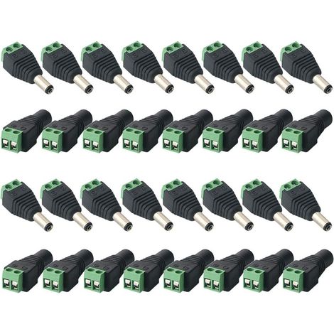 32Pcs 12V DC Connecteur (5.5 X 2.1mm), DC Power Jack Adaptateur Vis Borne Connecteur, 16 Paire 2 Broches Mâle Prise (1/5)