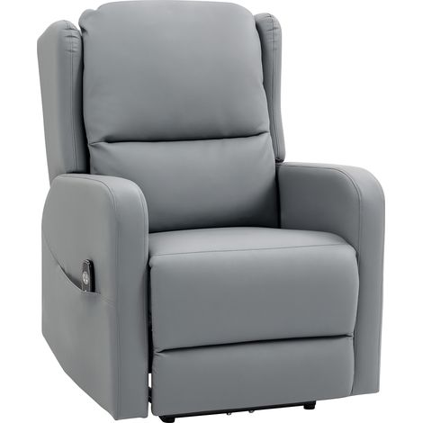 Fauteuil de massage électrique similicuir gris dossier réglable repose-pieds sac latéral