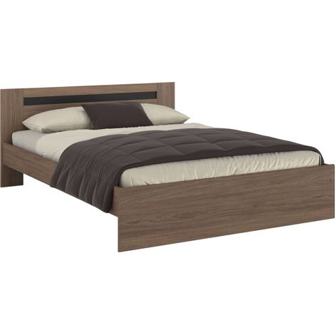 Cama 135x190 cm Oshira, Estructura de Cama, Dormitorio, Roble Tostado y Negro Stipple (1/5)