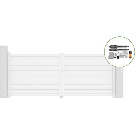 Portón abatible 3,5m EIGER H.140cm aluminio blanco + motorización TANKER B700 (1/5)
