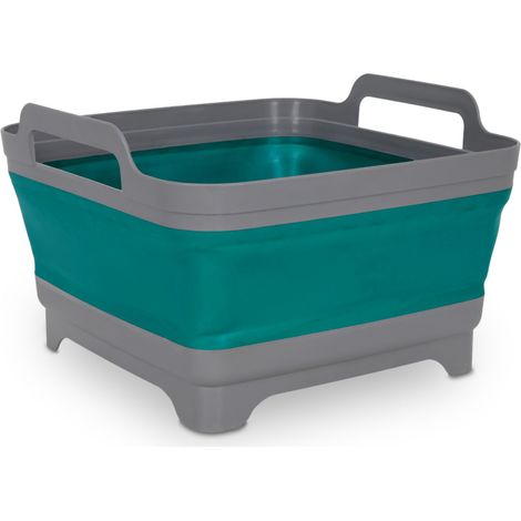 Camping Spülschüssel 30 x 30 cm faltbar - 10 L - Silikon Waschwanne mit Griffen und Ablauf - Allzweck Outdoor Spülbecken für Ausflug Festival Picknick Falt Wasch Schüssel