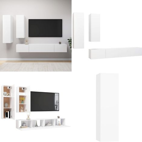 Ensemble de meuble TV 4 pcs Blanc Bois d'ingénierie - Meubles Tv - Meuble Tv Suspendu - Meuble Tv Blanc - Ensemble Meuble Tv - Rangement Tv - Home & Living (1/5)