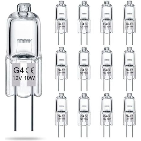 Ampoules G4, lot de 14 ampoules halogènes 2 broches 12 V 10 W, type T3 JC, remplacement pour éclairage sous meuble, lustres, éclairage paysager, intensité variable, blanc chaud 2700 K. (1/5)