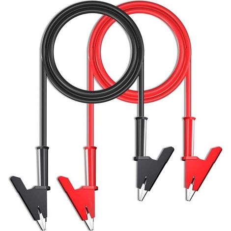 Ensemble de Fils de Test Electriques à Pinces Crocodiles, Fils de Raccordement 15A Robustes avec Pinces de Protection en Cuivre, câbles en Silicone PVC,2Couleurs, Longueur 100cm