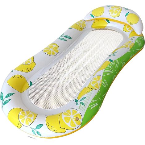 Silla flotante hinchable para piscina, hamaca de agua de malla con reposacabezas, tumbona flotante para tomar el sol y relajarse, amarilla y verde, 160 x 85 x 30 cm (1/5)