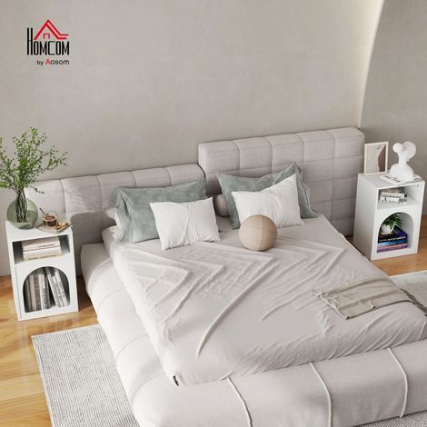 Set aus 2 Nachttischen mit offenen Fächern, geschwungenes Design, 40 x 30 x 60 cm, weiß