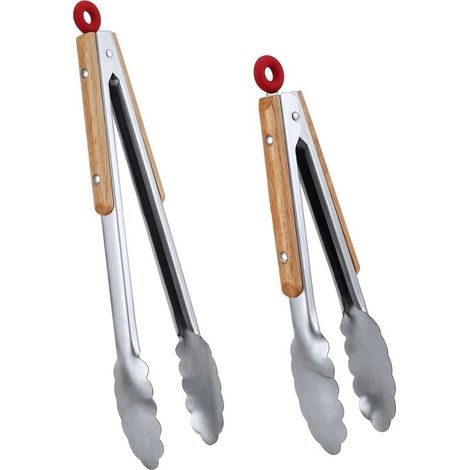 Pinces de cuisine en acier inoxydable, pinces métalliques verrouillables avec poignées en bois, pinces pour poêles et barbecue, 9" et 12" (1/5)