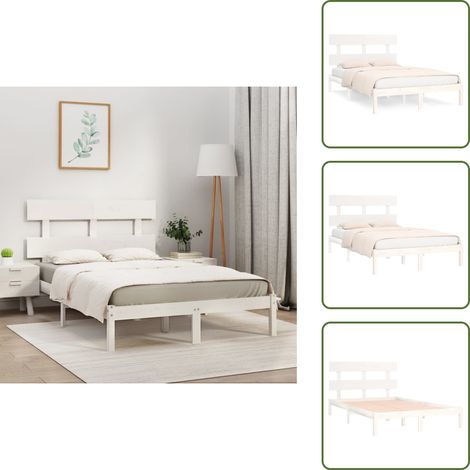 Massivholzbett Weiß 200x200 cm - Holzbett - Doppelbett - Massivholzbette - Kiefernholzbett - Weißes Bett (1/5)