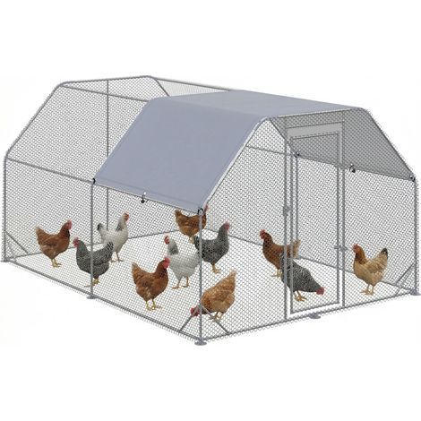 PawHut Walk in Chicken Run Chicken Coop Hen House Outdoor with Roof for 10-12 Chickens, 380 x 280 x 195cm