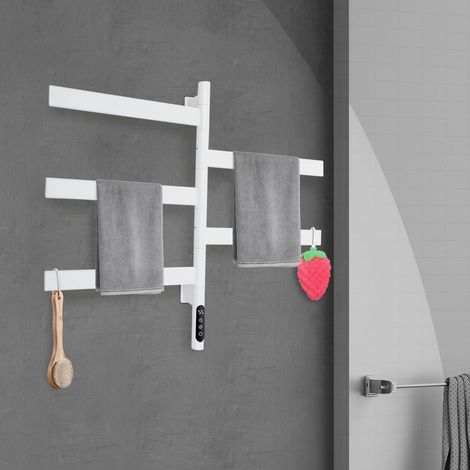 Scaldasalviette elettrico girevole a 180° per bagno, scaldasalviette elettrico da parete, 230V, 120W, bianco, per case, bagni, cucine, balconi, hotel (1/5)