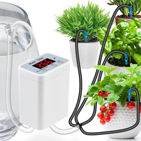 (H2) Contrôleur de pompe d'arrosage automatique intelligent pour fleurs et plantes, système d'irrigation goutte à goutte avec minuterie et outils de jardin (1/4)