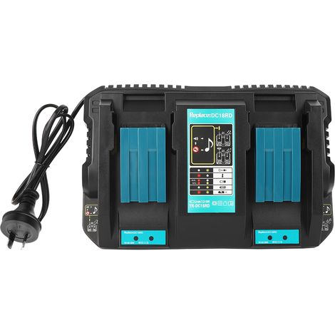 Chargeur double batterie avec port USB DC18RD compatible Makita BL1830 BL1430 14,4-18V prise AU 100-240V (1/5)