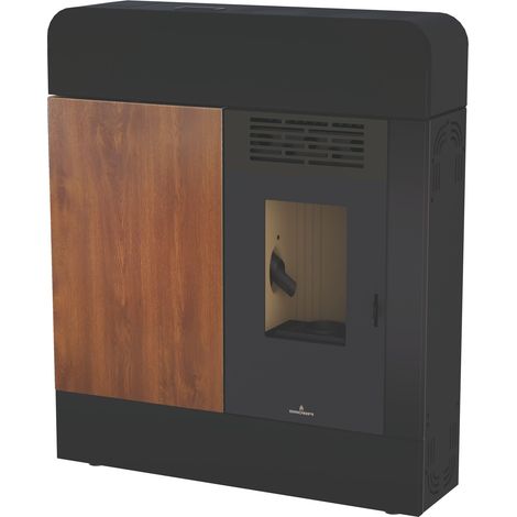 BRONPI - Estufa de Pellet Extraplana Negro Brillo con Acabado Efecto Madera Modelo DORA-NB de 11 kW (1/5)