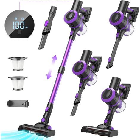 bedee Aspirateur Balai sans Fil 400W/30000Pa/55Min, Batterie 2500mAh, Aspirateur Balai Vertical avec 2 Niveaux d'Aspiration (Affichage LED) et Brosse Anti-Enchevêtrement pour Sols Durs Tapis Poils