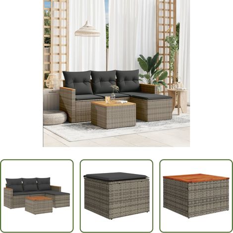vidaXL Rattanmöbel - 5-tlg. Garten-Sofagarnitur mit Kissen Grau Poly Rattan (1/5)