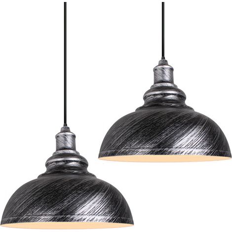 2PCS Vintage Retro Chandelier E27 Modern Pendant Light Industrial Style Pendant Lights Metal Shade For Bar Barn Cafe Silver