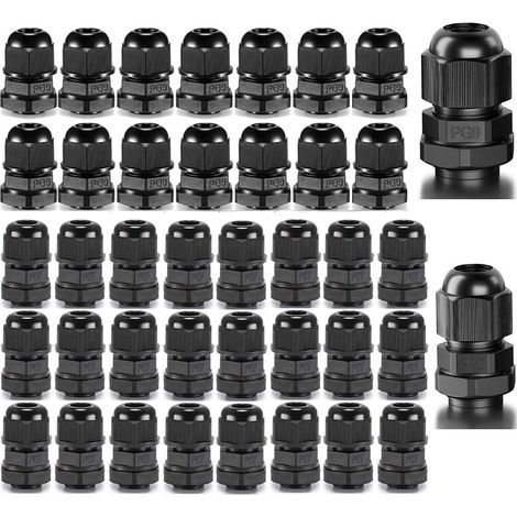 30pcs PG7 + 20pcs PG9 Presse-étoupes, Connecteurs Câble IP68 étanches, M12 M16 Collier Plastique Connecteu 3-8mm, Glandes de Câbles pour la Maison/Jardin/Éclairage d'extérieur Câble (Noir) (1/5)