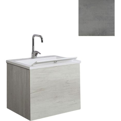 Mobile Lavatoio Vasca Zeus in MineralMarmo Apertura a 2 Ante 60x48x50 cm Grigio Cemento (1/5)