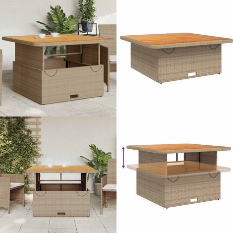 Mesa de jardín madera de acacia y ratán PE beige 110x110x71 cm - Ratán sintético - Madera de acacia