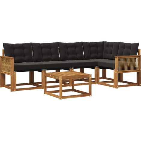 Outdoor Sofa Set with Cushion 6 pcs Natural and Black vidaXL
