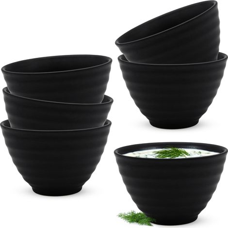 Keramik Dipschalen schwarz matt geriffelt rund 11 x 7 cm - 6er Set - Dessertschälchen aus Feinkeramik mit Relief