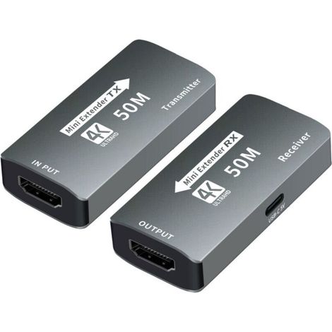 Répéteur HDMI 4K 50 m avec câble Ethernet intégré, transmetteur récepteur HDMI haute vitesse