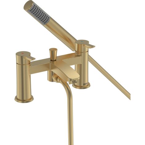 Bristan Apelo Deck Mounted Bath Shower Mixer Tap Hose Shower Head Brushed Brass