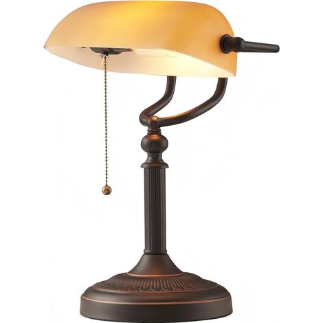 Lampe de bureau en verre ambré avec interrupteur à chaîne à tirer