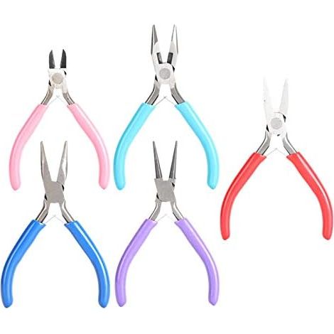 Rivet Tools Ensemble de 5 Pinces à Bijoux, Mini Perles avec Pince Bec Fin, Rond, Coupe-fil pour Fabrication Bijoux - (1/5)