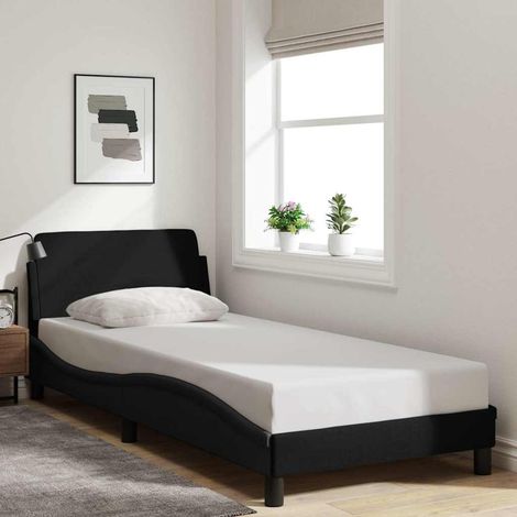 Estructura de cama con cabecero Dover tela negro 90x190cm