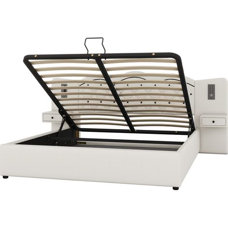 Letto contenitore 180 x 200 cm beige con testiera integrata, USB e luce (1/5)