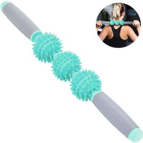 Rouleau de massage pour fascia anti-cellulite, rouleau musculaire, décongestionnant, vert, trois balles (1/5)